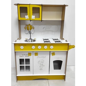 King Kids Büyük Ahşap Oyuncak Mutfak Seti - 3 mm 105 cm