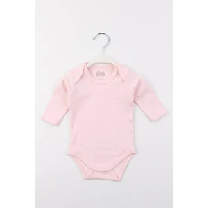 Pamuklu Pembe Zarf Yaka Uzun Kollu Bebek Çıtçıtlı Body Zıbın Bebek Badi
