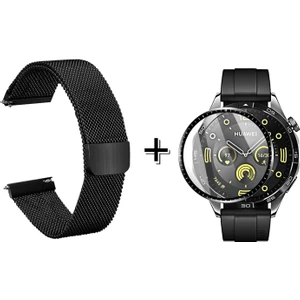 Huawei Watch Gt4 46MM Için Metal Mıknatıslı Kordon Kayış + Ekran Koruma Filmi - FC096