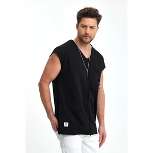 Düşük Omuz Cep Detaylı Oversize V Yaka Atlet