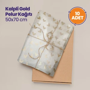 Hediye Paketi Kalpli Gold Pelur Kağıdı 50 x 70 cm 10 Adet