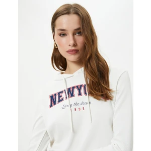 Kapüşonlu Tişört Baskılı Crop Uzun Kollu