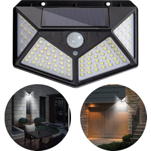 Güneş Enerjili Bahçe Aydınlatma Lambası Villa Balkon Garaj Kapısı Aplik Solar 100 LED Lamba