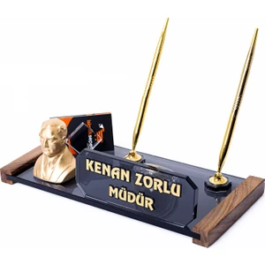 İsimlik Sepeti Atatürk Biblolu Kristal Masaüstü İsimlik Ofis Masa İsimliği