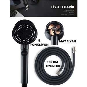 Tekno Trust Stoplu Turbo Pervaneli Mat Siyah Duş Başlığı & Mat Siyah Duş Hortumu (5 Yıl GARANTİLİ)(%100 Yerli)
