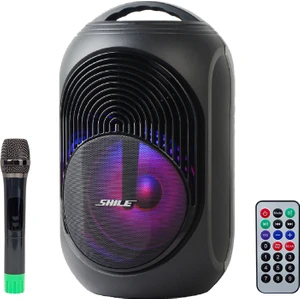 Shile SL-2018A El Mikrofonlu-2 Mik Giriş-2 Gitar Girişli-Kumandalı Usb+Sd+Bt Işıklı Şarjlı Seyyar Anfi