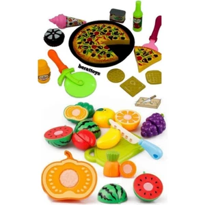Berattoys 37 Pcs Kesilen Meyve ve Pizza Seti Oyuncak Meyveler Oyuncak Pizza Evcilik Oyuncakları