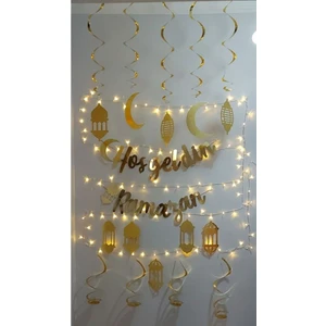 Hayaller Dükkanı  10'lu Tavan Süs ve Hoşgeldin Ramazan Bannner  ve LED Işık Ramazan Ayı Süsleme Seti