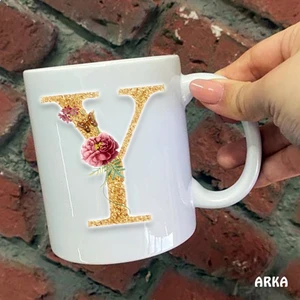 Hediyeci Abla Size Özel Y Harfli Seramik Baskılı Kupa Bardaklar