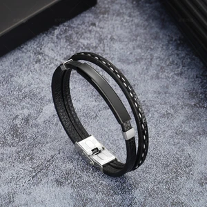 Ergenekon Aksesuar Retro Siyah Deri & Siyah Renk Çelik Plakalı/mekanizmalı Kişiye Özel Harf/isim Yazılı Erkek Bileklik