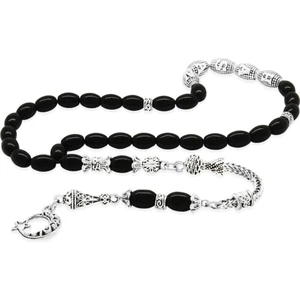 Ergenekon Aksesuar Kararmaz Metal Püsküllü Arpa Kesim Metal Isim Yazılı Oniks Doğaltaş Tesbih