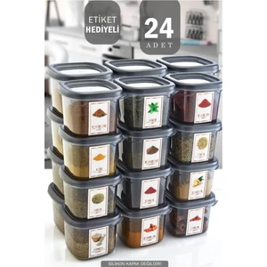 Grimor Life 24 Adet Sızdırmaz Kare Etiketli Baharatlık Erzak Bakliyat Saklama Kabı Seti 550 ml Füme