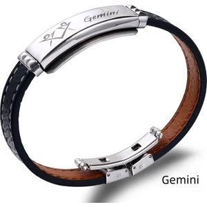 Deri&çelik Kombinli Kişiye Özel Isim Harf/yazılı Ikizler Burcu Erkek Bileklik