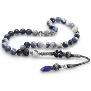 1000 Ayar Gümüş Kazaz Püsküllü Küre Kesim Sodalit Doğaltaş Tesbih