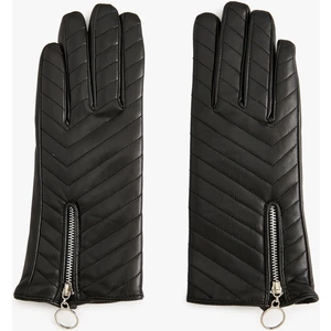 Kapitone Eldiven Suni Deri Fermuar Detaylı