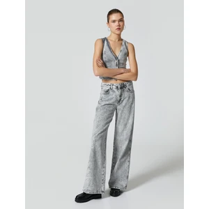 Bol Paça Kot Pantolon Normal Bel Cepli Pamuklu - Bianca Jeans