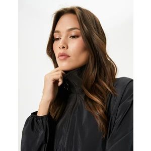 Crop Bomber Ceket Fermuarlı Dik Yaka