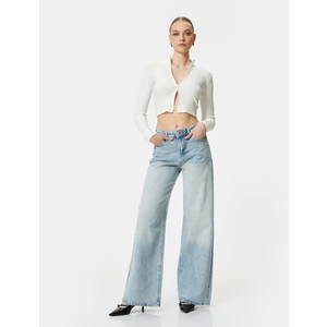 Crop Hırka Fermuarlı Dik Yaka Fitilli Viskon Karışımlı