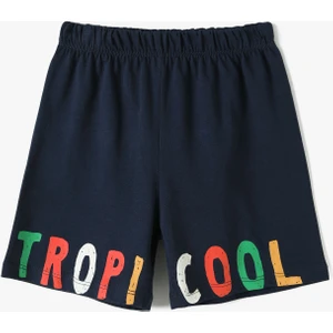 Şort Beli Bağlamalı Lastikli Baskılı Pamuklu