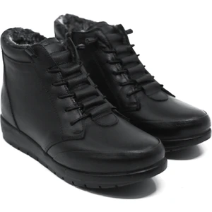 Magic Shoes Kadın Siyah Hakiki Deri Içi Kürklü Comfort Tam Ortopedik Anne Botu