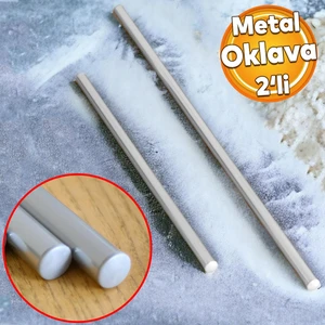 2'li Masterchef Alüminyum Paslanmaz (74-49 CM) Metal Oklava Seti Hamur Açma Aparatı Sofra Mutfak