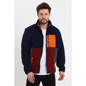 Polo State Erkek Fermuarlı Dik Yaka Parçalı Polar Ceket Lacivert
