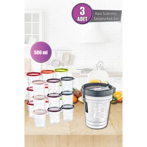 Grimor Life 3x500 ml Sızdırmaz Hava Almaz Kapaklı Yuvarlak Erzak Saklama Kabı