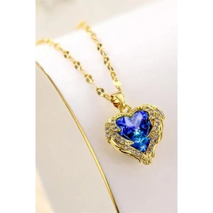 Takı Dükkanı Okyanusun Kalbi Kalpli Lacivert Taşlı Kadın Çelik Kolye ECK50