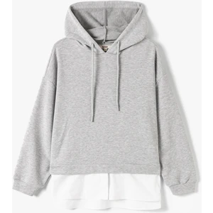 Kapşonlu Sweatshirt Bağcıklı Çift Parça Görünümlü