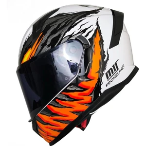 Mts M-910 Beyaz-Siyah-Turuncu Güneş Vizörlü Kask (Siyah Camlı)