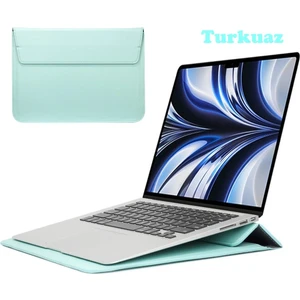 Macbook Pro Air 13 M1-M2 2020/2022 A2179-A2337-A2338-A2251-A2159-A1989-A1708 Deri Mıknatıslı Stantlı Çanta