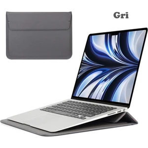 Macbook Pro Air 13 M1-M2 2020/2022 A2179-A2337-A2338-A2251-A2159-A1989-A1708 Deri Mıknatıslı Stantlı Çanta