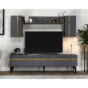 Cantek Dizayn Defne Tv Ünitesi Takımı Antrasit-Altın