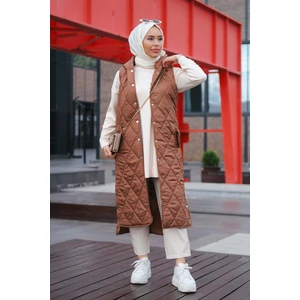 Kadın Taba Kapüşonlu Kapitone Yelek MNL-023Y Taba