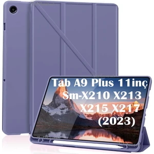 M.tk moveteck Samsung Galaxy Tab A9 Plus 11 Inç Kılıf Kalem Bölmeli Yumuşak Silikon Kapak Akıllı Uyku Modlu Üçgen Standlı SM-X210 X213 X215 X217 Tablet Kılıfı 360 Tam Kaplar