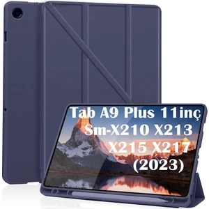 M.tk moveteck Samsung Galaxy Tab A9 Plus 11 Inç Kılıf Kalem Bölmeli Yumuşak Silikon Kapak Akıllı Uyku Modlu Üçgen Standlı SM-X210 X213 X215 X217 Tablet Kılıfı 360 Tam Kaplar