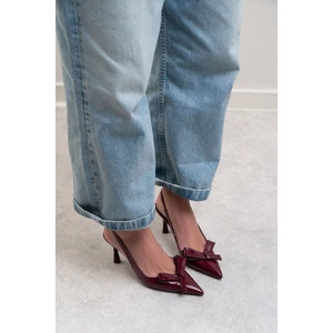 Nişantaşı Shoes Lucinda Bordo Rugan Fiyonk Detay Bilek Bağlı Kadın Topuklu Ayakkabı