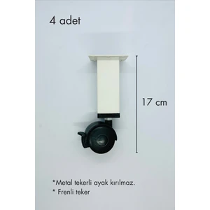 Akıllı Sehpa Ayağı Kırılmaz Metal, 360 Derece Dönebilen Teker, Kilit Sistemli Beyaz Renk