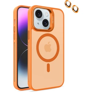 Case Street Apple iPhone 14 Kılıf Magsafeli Standlı Sert Mika + Lens Koruyucu Turuncu