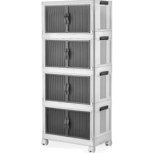 4 Katlı Dolap Saklama Kutusu Sepet Organizer Kapaklı Depolama Düzenleyici Kutu Tekerlekli Beyaz
