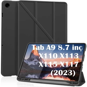 M.tk moveteck Samsung Galaxy Tab A9 8.7 Inç Kılıf Kalem Bölmeli Yumuşak Silikon Kapak Akıllı Uyku Modlu Üçgen Standlı SM-X110 X113 X115 X117 Tablet Kılıfı 360 Tam Kaplar Pu Deri New