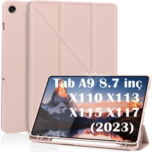 M.tk moveteck Samsung Galaxy Tab A9 8.7 Inç Kılıf Kalem Bölmeli Yumuşak Silikon Kapak Akıllı Uyku Modlu Üçgen Standlı SM-X110 X113 X115 X117 Tablet Kılıfı 360 Tam Kaplar Pu Deri New