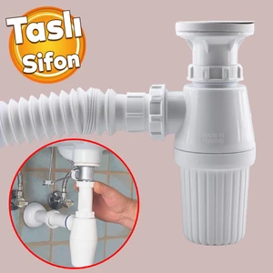 Lavabo Sifonu Körüklü Sökülebilir Tas'lı Mutfak Banyo Evye Pis Su Gideri Borusu Plastik 38 Cm