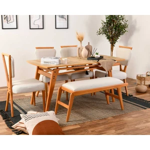Palace Iskandinav 4 Sandalye 1 Bench 1 Masa Meşe iskelet Salon&Mutfak Masa Sandalye Takımı-El İşçiliği