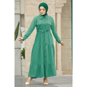 Neva Style Düğmeli Mint Tesettür Elbise 40971MINT