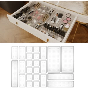 Meleni Home 24'lü Set - Modüler Çekmece İçi Masaüstü Düzenleyici - Takı Organizer Şeffaf