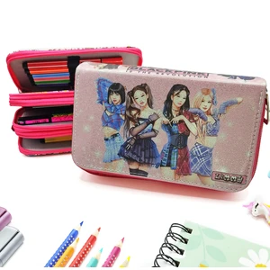 Simli Işıltılı Blackpink Blink Kalem Kutusu Vegan Deri Kalemkutu Üç Bölmeli Kalemlik Pembe