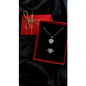 Vanilla Jewelry vj456pndrst Pandora 2’li Kalpli Ciddi Ilişki Yüzüğü ve Kolye Seti Sevgililer Günü Hediyelik Set