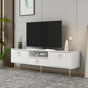 Cantek Dizayn Droop Tv Ünitesi 2 Kapaklı, Raflı ve Çekmeceli Beyaz-Beyaz