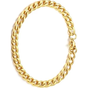 Takı Dükkanı Gurmet Altın Kaplama Çelik Unisex Bileklik Zincir 6 mm H081BS